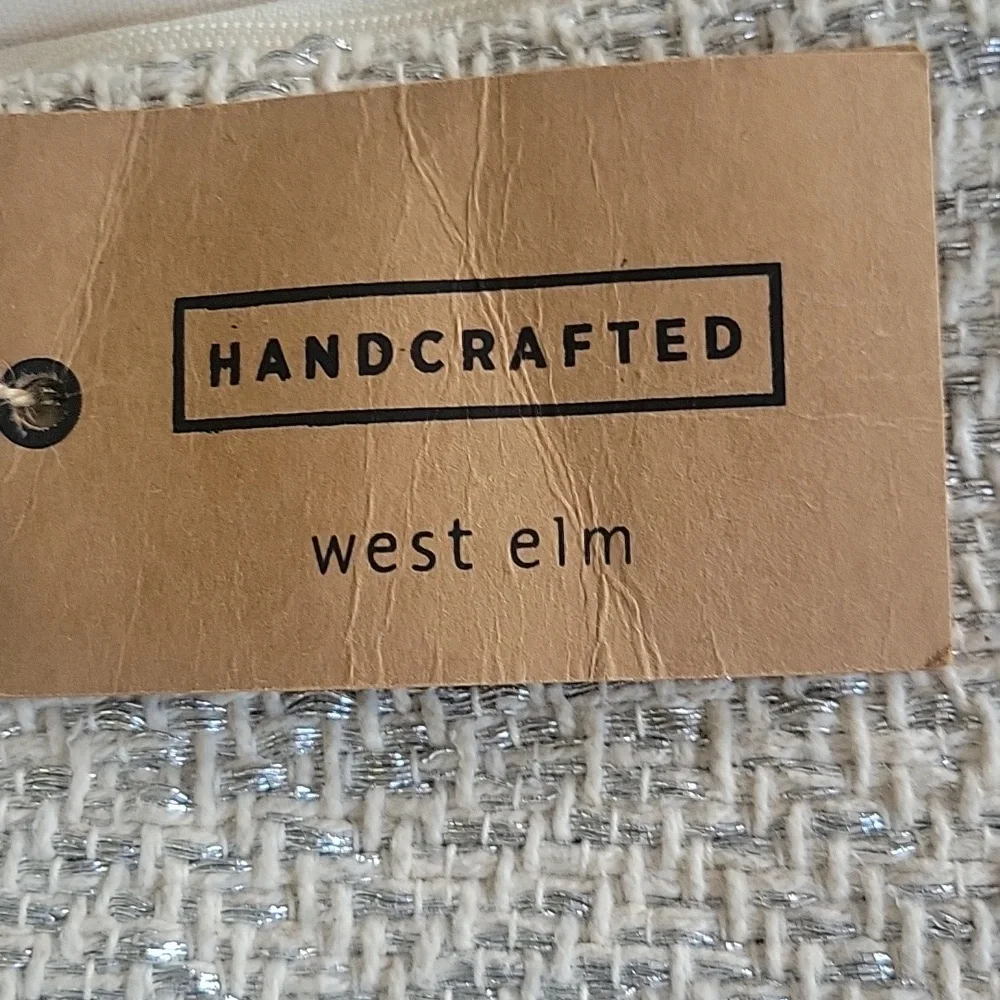 West Elm Hand Crafted Silver Metallic Yarn And Cotton Pillow Cover